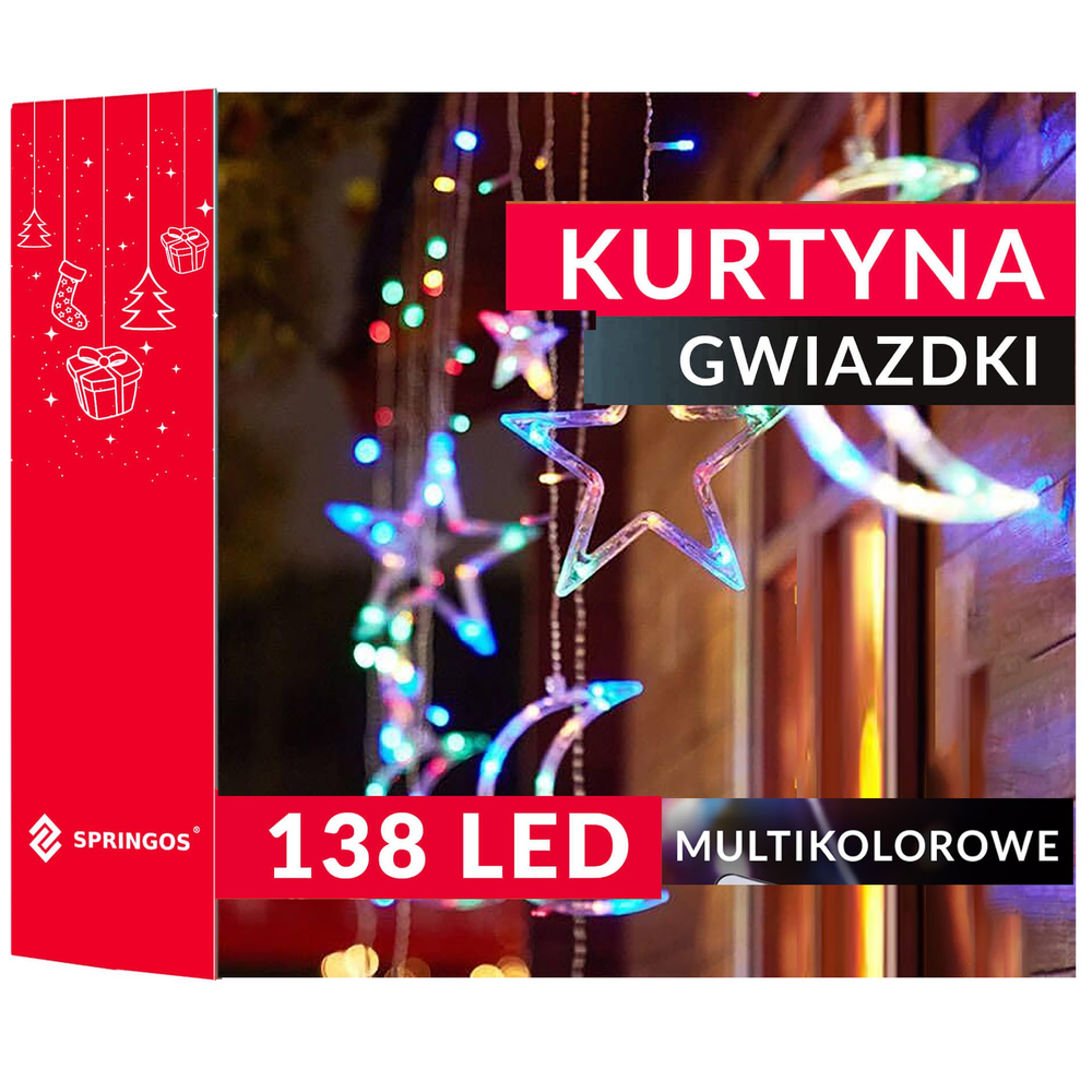 Šviesos užuolaida Springos 138 LED žvaigždės ir mėnuliai CL4135