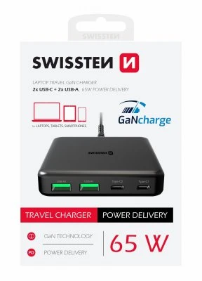 Swissten Desktop GaN Charger 2x USB-C / 2x USB / 65W