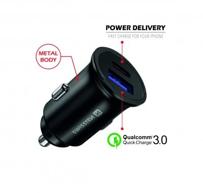 Įkroviklis Swissten Įkroviklis automobilinis pakrovėjas 36W, 2 prievadai, USB-C, USB-A