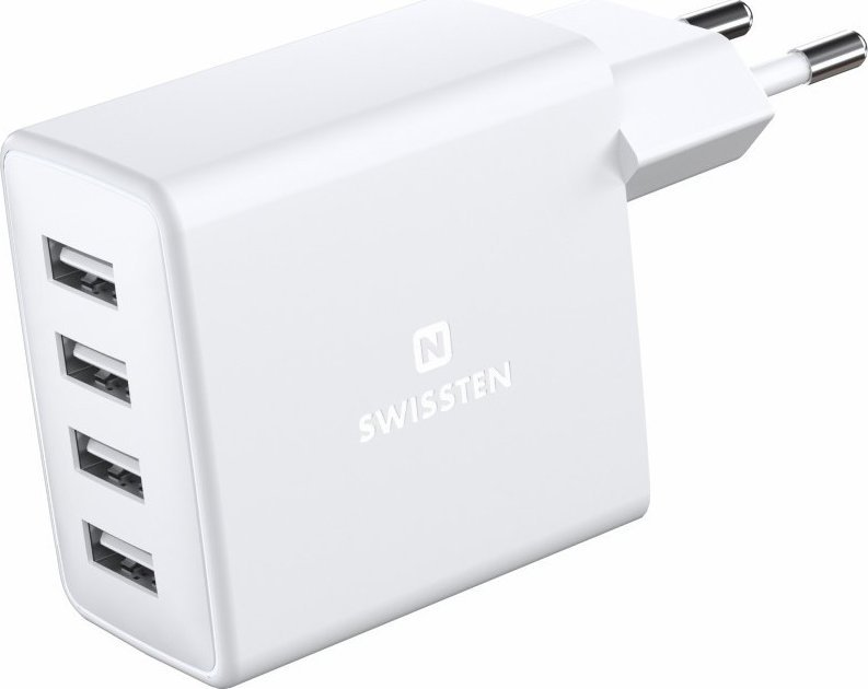 Swissten Smart IC Premium kelioninis įkroviklis 4 x USB 4A / 20W su automatiniu optimalaus maitinimo įkrovimu