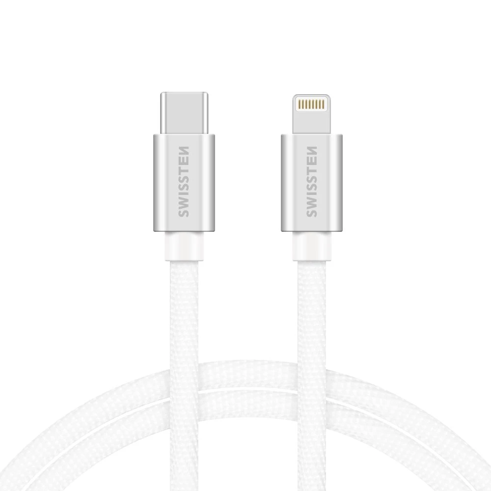 „Swissten Textile“ universalus greitas įkrovimas 3.1 USB-C su „Lightning Data“ ir 1,2 m įkrovimo laidas