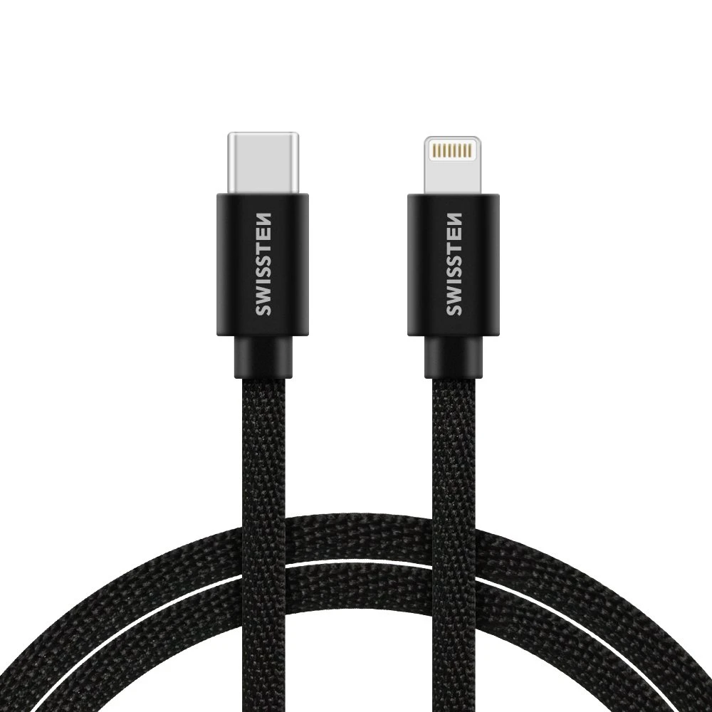 „Swissten Textile“ universalus greitas įkrovimas 3.1 USB-C su „Lightning Data“ ir 1,2 m įkrovimo laidas