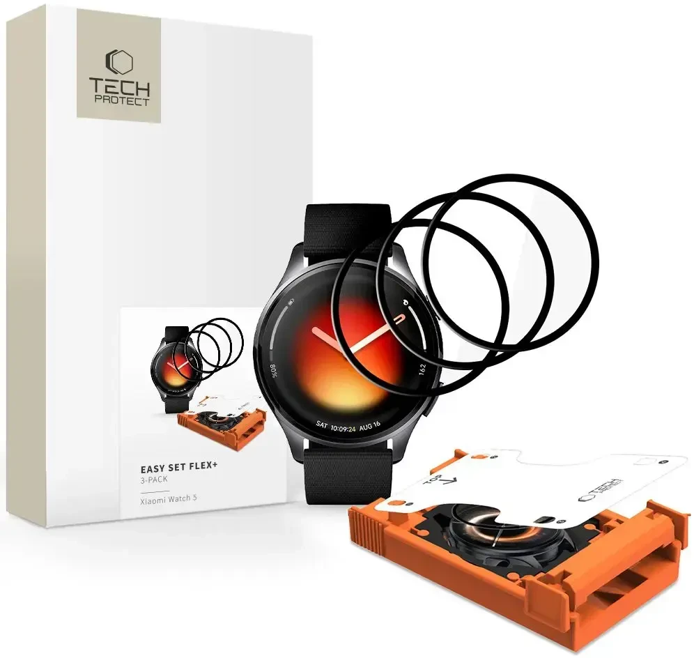 HIBRIDINIS STIKLAS Tech-Protect EASY SET FLEX+ 3-PACK XIAOMI WATCH 5 Juodas