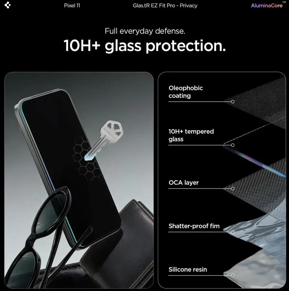 PRIVATUMĄ UŽTIKRINANTIS STIKLAS SPIGEN GLAS.TR EZ FIT PRO AC 2-PACK GOOGLE PIXEL 10 / 11 PRIVACY