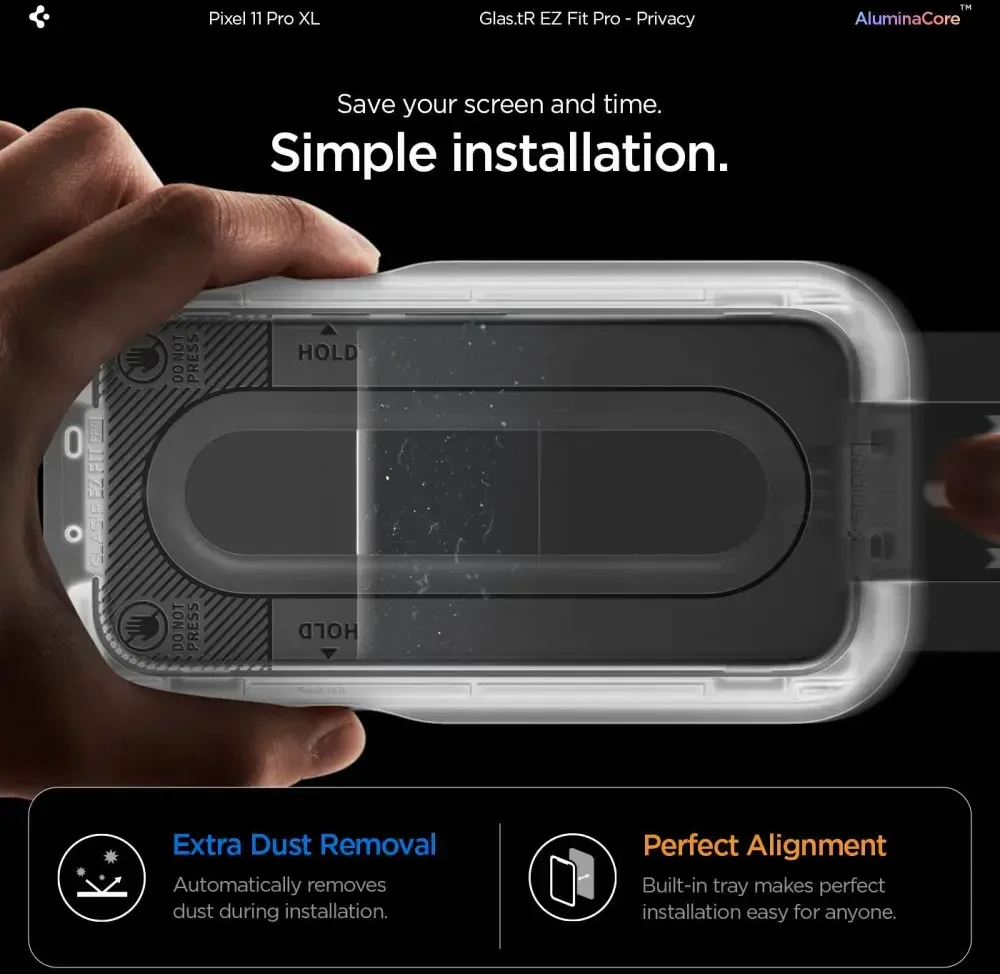PRIVATUMĄ UŽTIKRINANTIS STIKLAS Spigen GLAS.TR EZ FIT PRO AC 2-PACK GOOGLE PIXEL 9 PRO XL / 10 PRO XL / 11 PRO XL PRIVACY