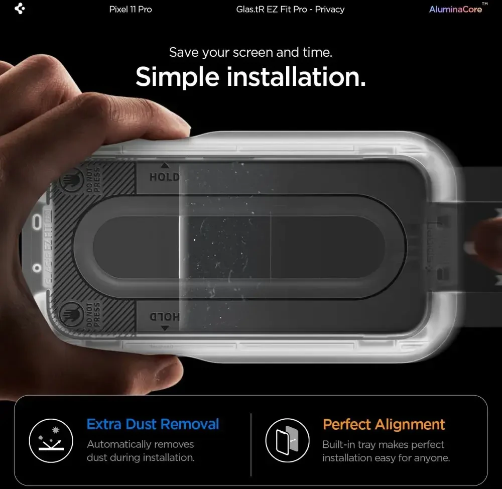 PRIVATUMĄ UŽTIKRINANTIS STIKLAS Spigen GLAS.TR EZ FIT PRO AC 2-PACK GOOGLE PIXEL 9 / 9 PRO / 10 PRO / 11 PRO PRIVACY