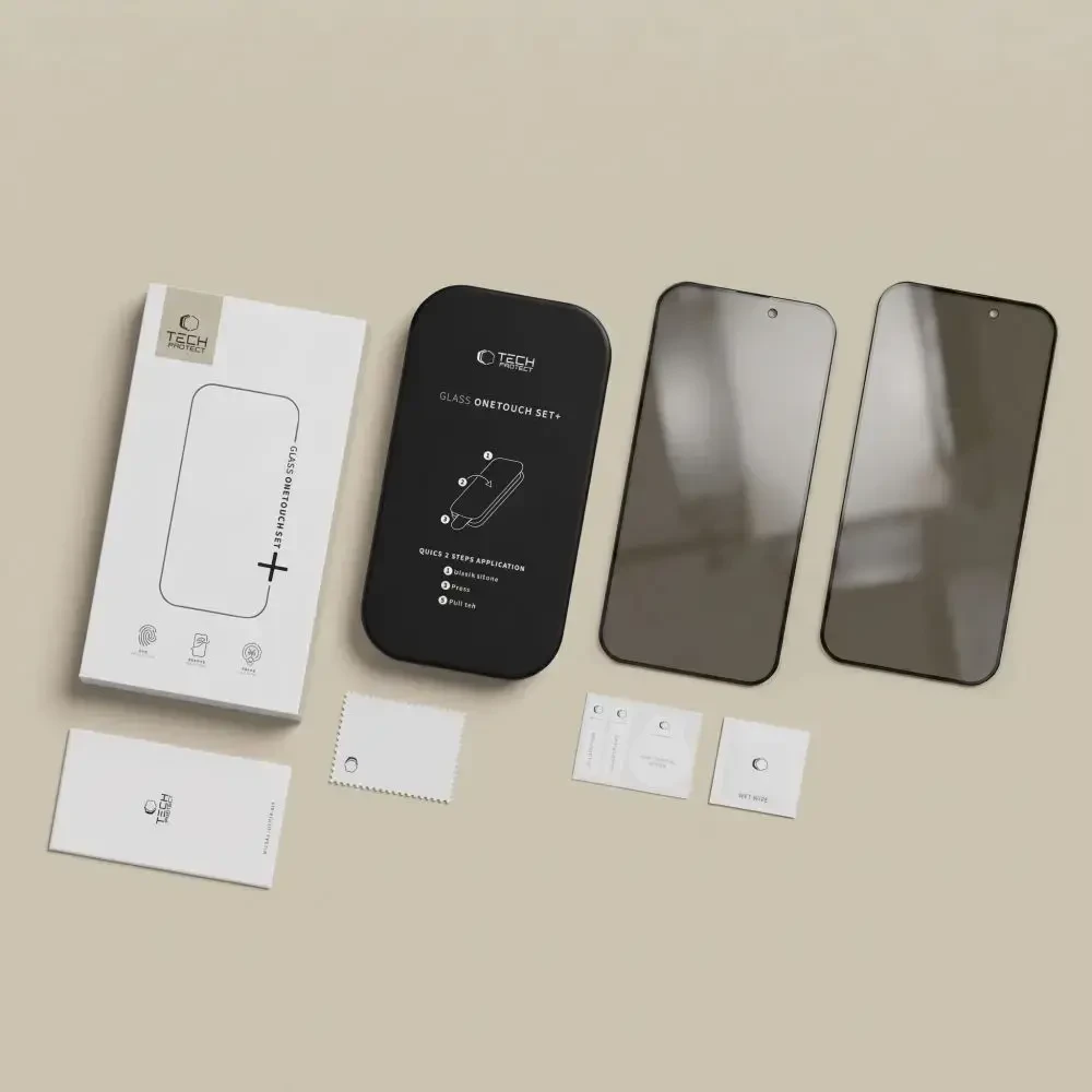 PRIVATUMĄ UŽTIKRINANTIS STIKLAS Tech-Protect ONETOUCH SET SPY+ 2-PACK iPhone 18 PRO MAX PRIVACY