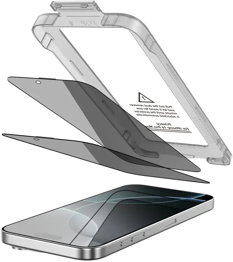 „Tech-Protect Quick Set Spy+“ privatumo stiklų, skirtų „iPhone 16 Pro“, 2 vnt. pakuotėje