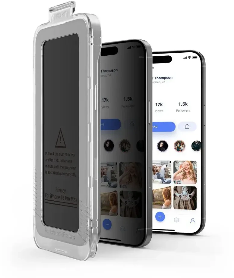 „Tech-Protect Quick Set Spy+“ privatumo stiklų, skirtų „iPhone 16 Pro“, 2 vnt. pakuotėje