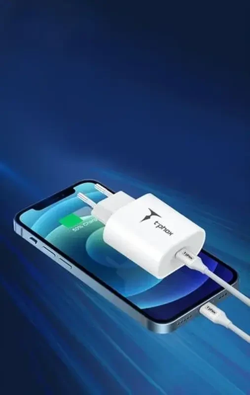 Tinklo įkroviklis T-PHOX ISPEED 20W + kabelis USB-C/lightning baltos spalvos