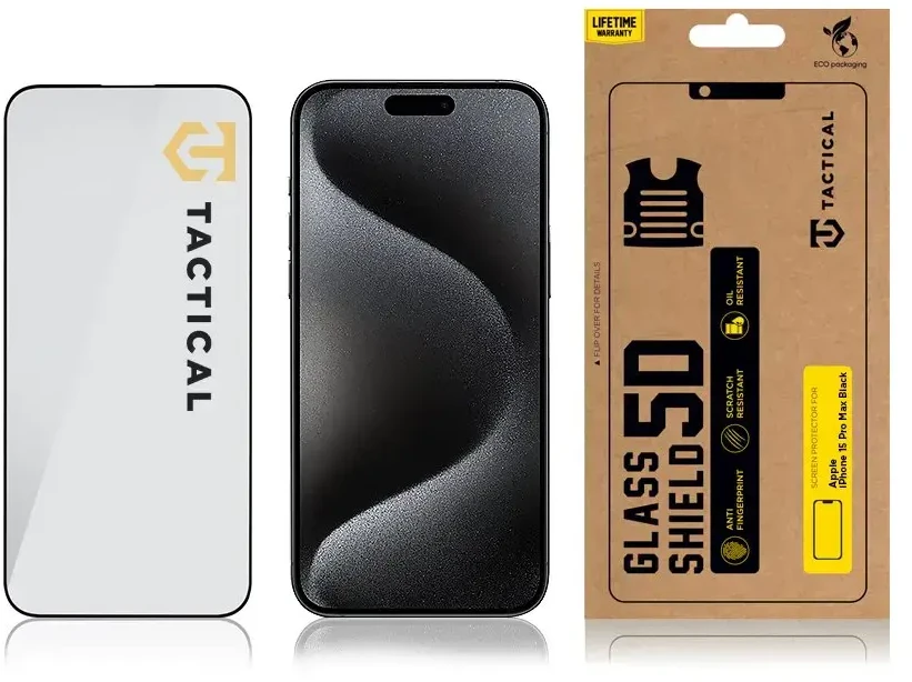 Tactical 5D grūdintas stiklas telefonui iPhone 15 Pro Max juodas