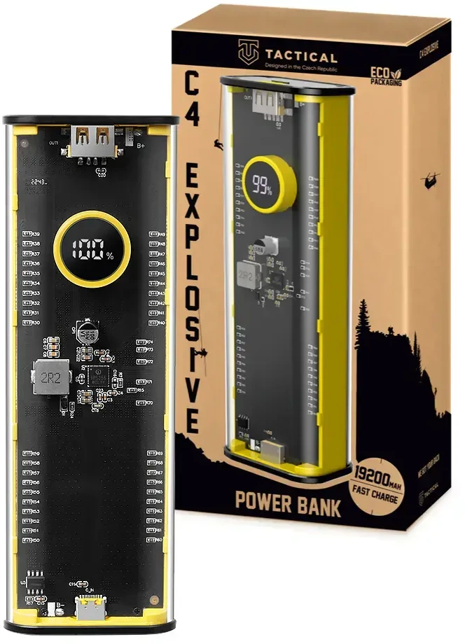Tactical C4 Explosive 19200mAh powerbank – didelės talpos, greito įkrovimo išorinis akumuliatorius juodos geltonos