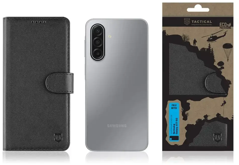 Tactical Field Notes knygos tipo telefono dėklas, skirtas Samsung Galaxy A17 5G, juodas