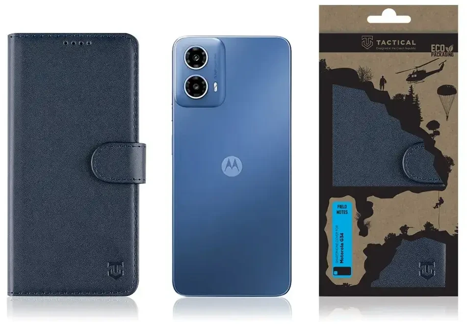 Tactical Field Notes skirtas Motorola G34 dėklas telefonui mėlynos spalvos