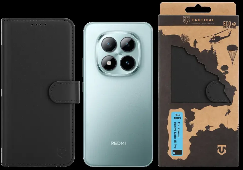 Tactical Field Notes dėklas skirtas Xiaomi Redmi Note 15 Pro juodos spalvos