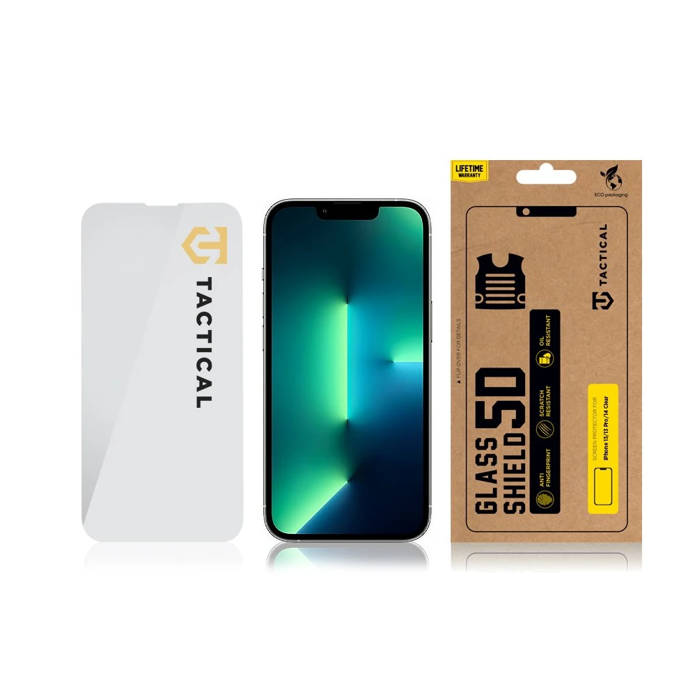 Tactical apsauginis stiklas Shield 2.5D skirtas Apple iPhone 13/13 Pro/14 skaidrus