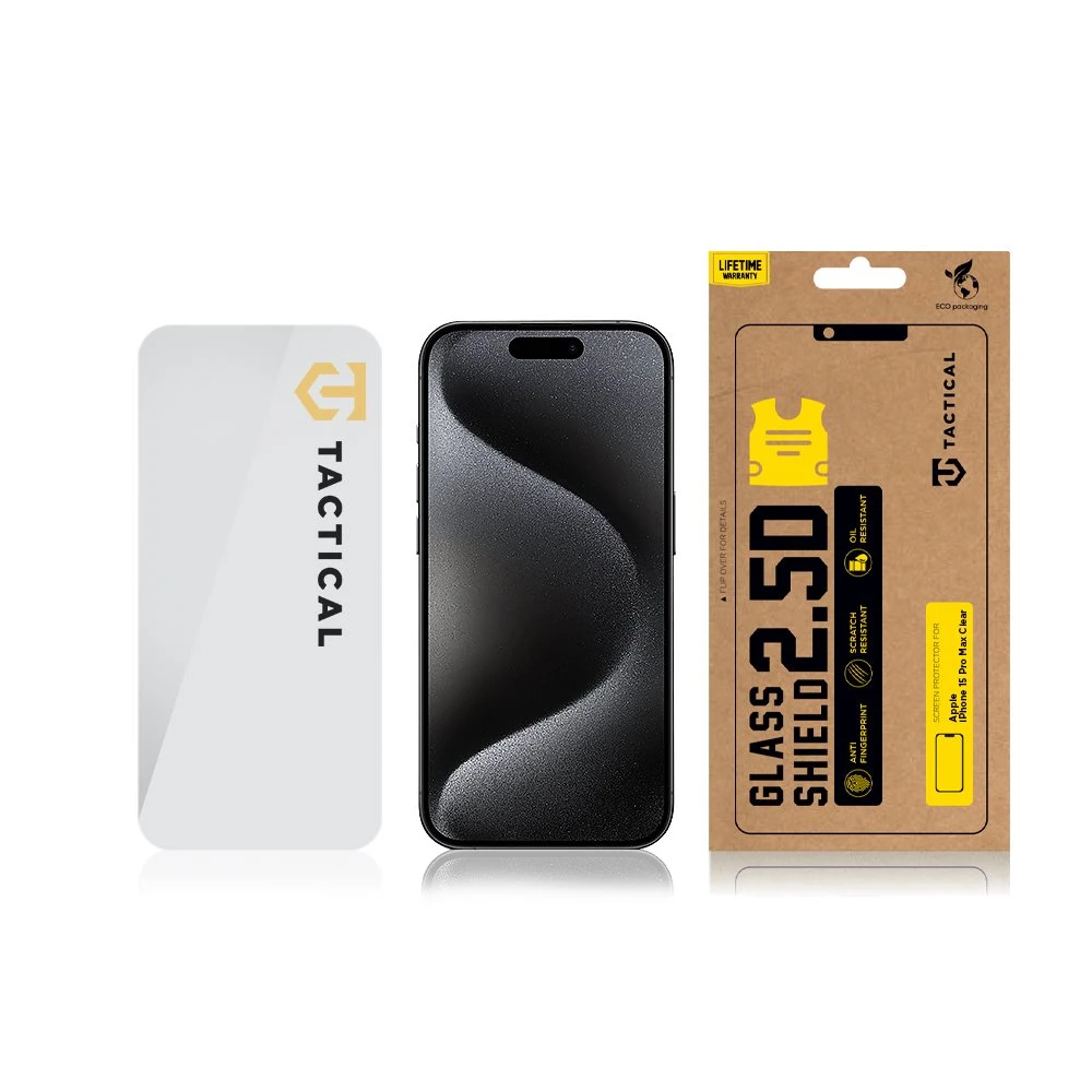 Tactical apsauginis stiklas Shield 2.5D skirtas Apple iPhone 15 Pro skaidrus