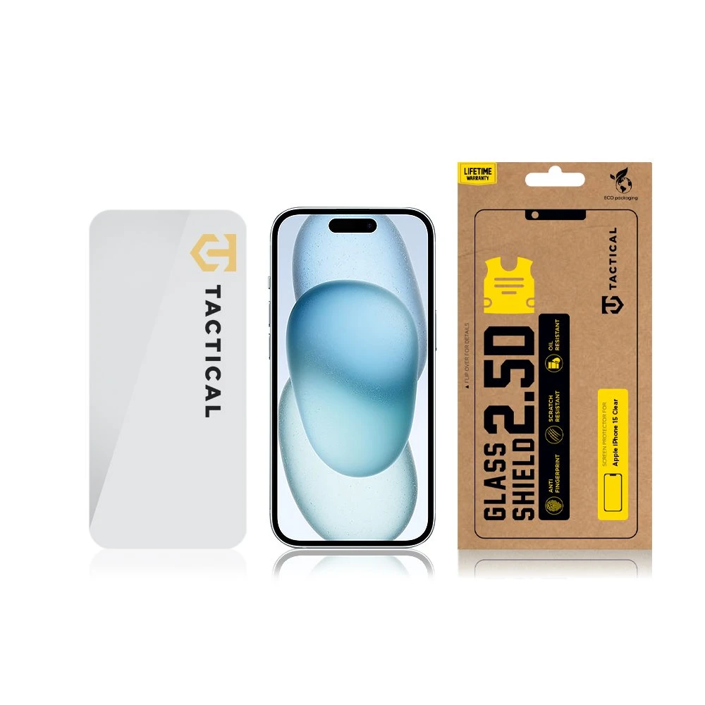 Tactical apsauginis stiklas Shield 2.5D skirtas Apple iPhone 15 skaidrus