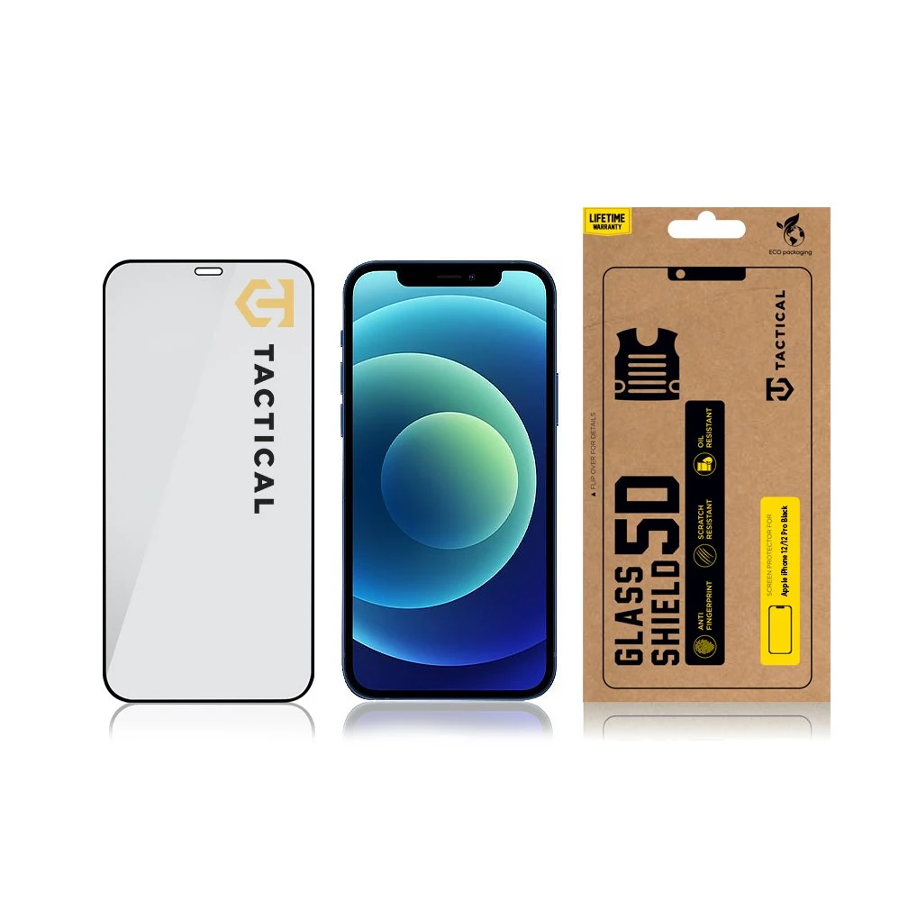 Tactical apsauginis stiklas Shield 5D skirtas Apple iPhone 12 Pro/12 Pro su juodos spalvos krašteliu