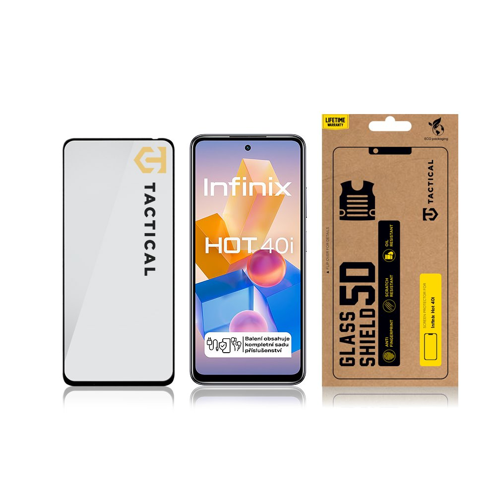 Tactical apsauginis stiklas Shield 5D skirtas Infinix Hot 40i su juodos spalvos krašteliu