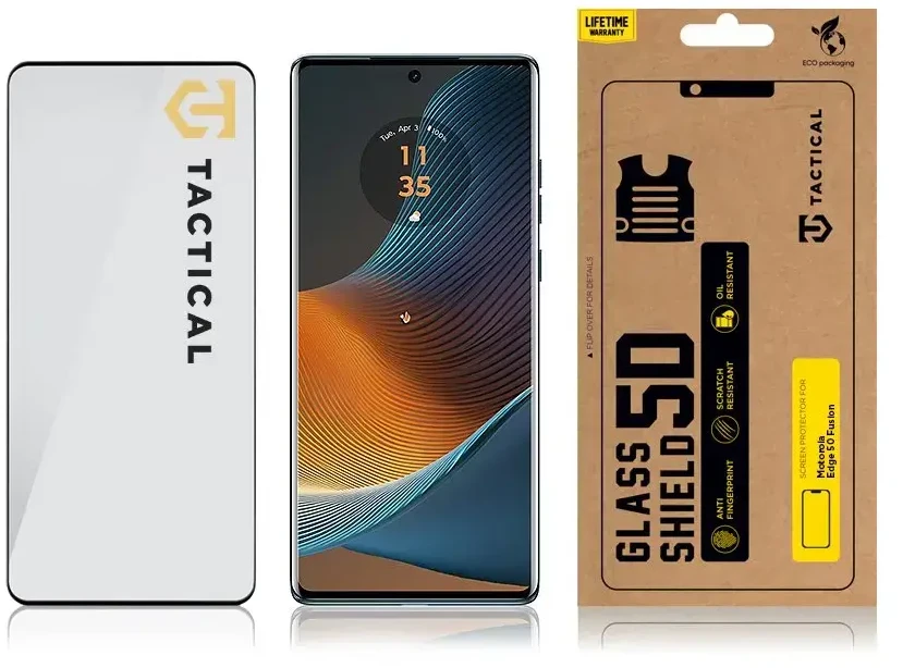 Tactical apsauginis stiklas Shield 5D skirtas Motorola Edge 50 Fusion su juodos spalvos krašteliu