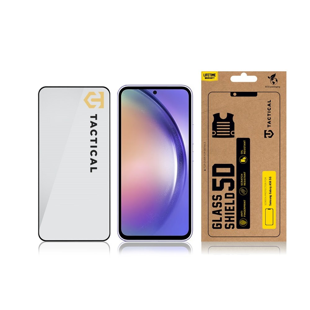 Tactical apsauginis stiklas Shield 5D skirtas Samsung Galaxy A56 su juodos spalvos krašteliu