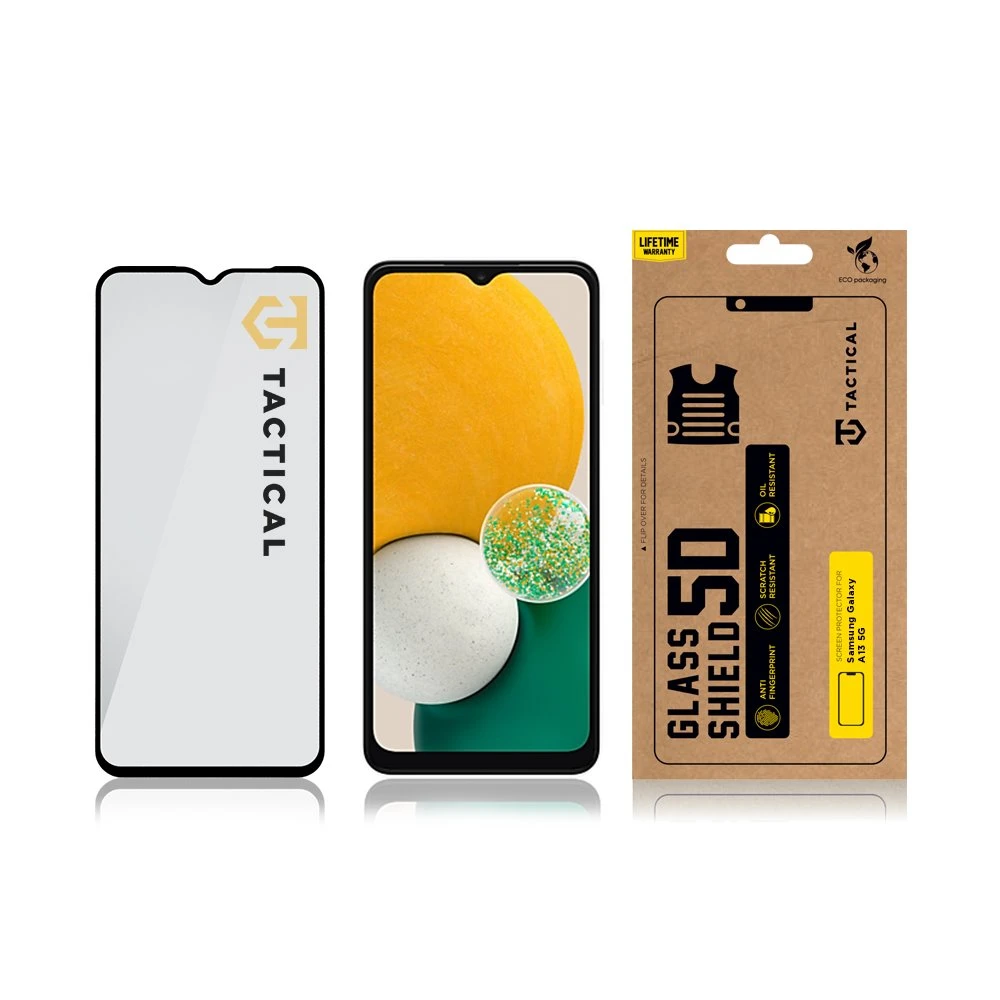 Tactical apsauginis stiklas Shield 5D skirtas Samsung Galaxy A13 5G/A04s su juodos spalvos krašteliu