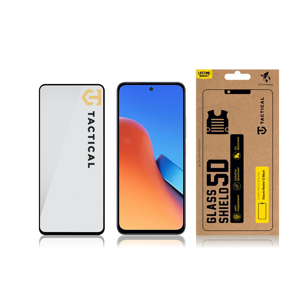 Tactical apsauginis stiklas Shield 5D skirtas Xiaomi Redmi 12 4G/5G su juodos spalvos krašteliu