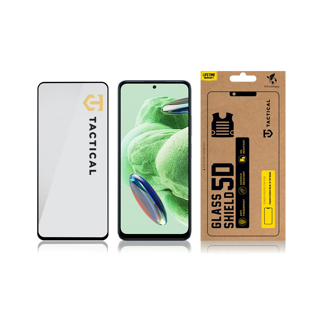 Tactical apsauginis stiklas Shield 5D skirtas Xiaomi Redmi Note 12 5G su juodos spalvos krašteliu