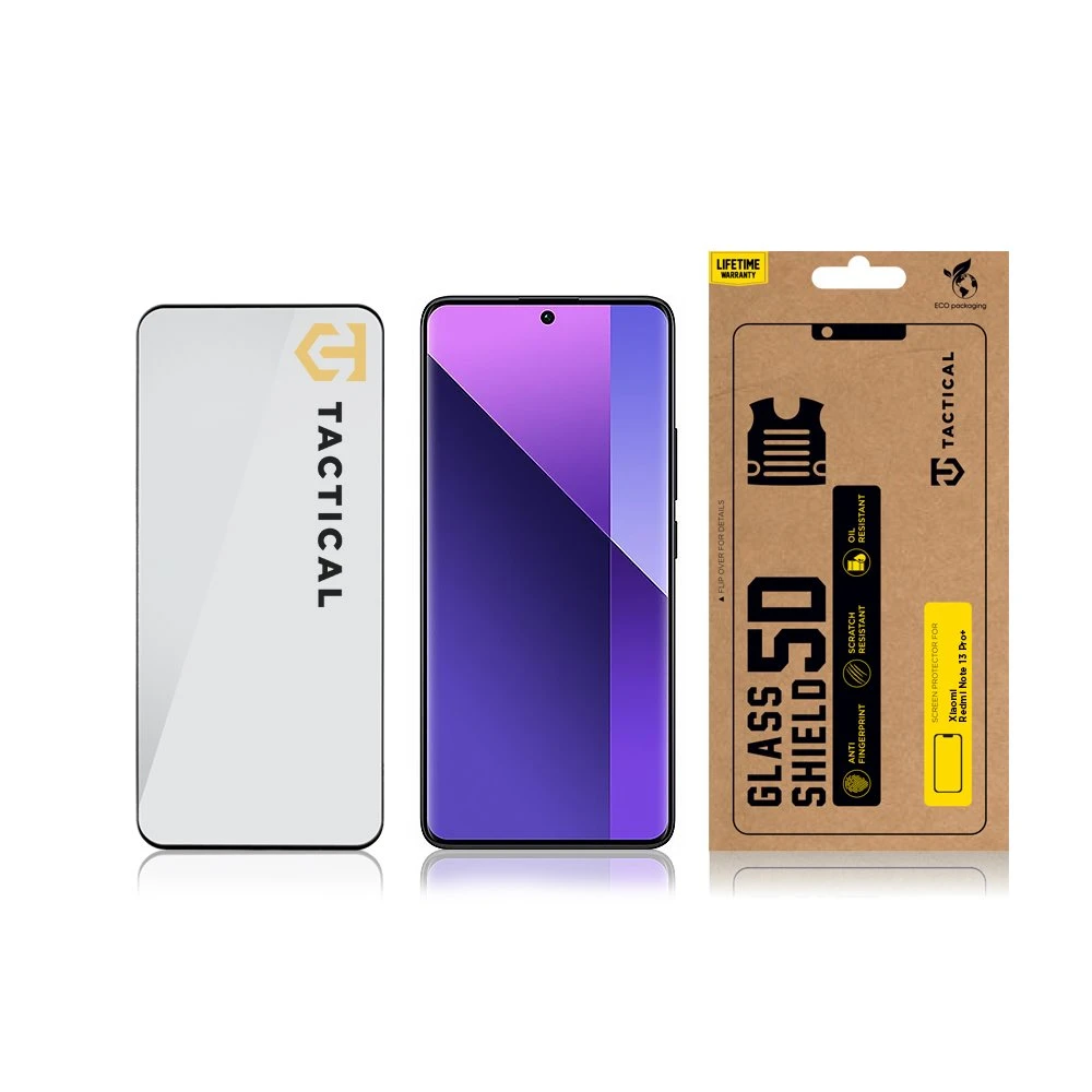 Tactical apsauginis stiklas Shield 5D skirtas Xiaomi Redmi Note 13 Pro+ 5G su juodos spalvos krašteliu