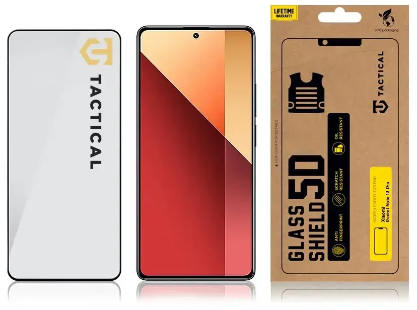Tactical apsauginis stiklas Shield 5D skirtas Xiaomi Redmi Note 13 Pro 4G/5G / Poco X6 5G su juodos spalvos krašteliu