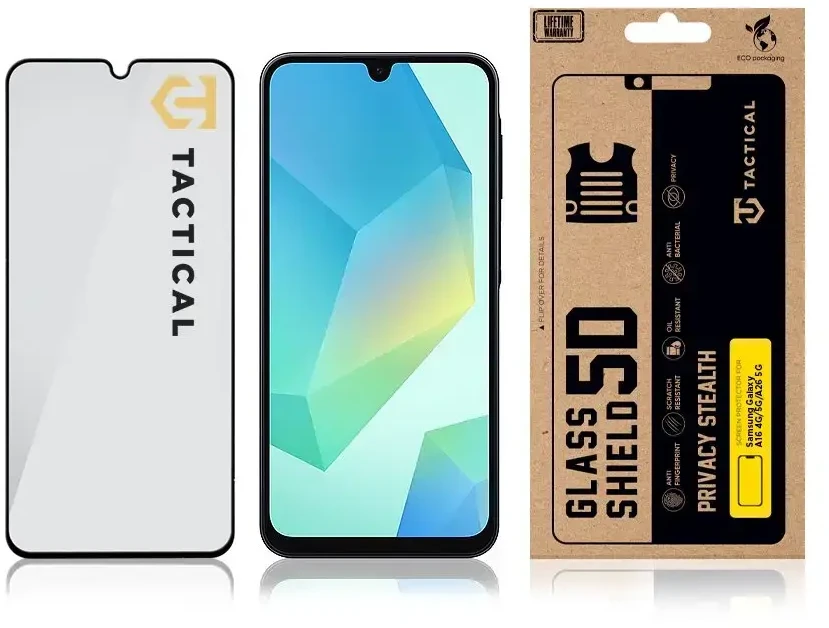 Tactical Apsauginis stiklas Shield Privacy Stealth 5D skirtas Samsung Galaxy A16 4G/5G /A26 5G Juodas