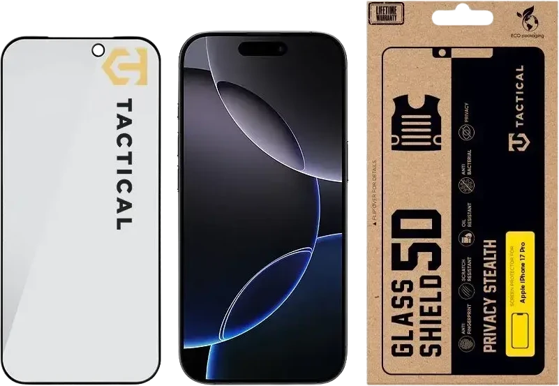 Tactical Glass Shield Privacy Stealth 5D for Apple iPhone 18 Pro Juodas