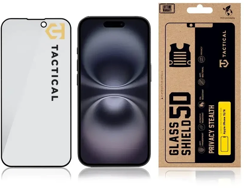Tactical Glass Shield Privacy Stealth 5D, skirta Apple iPhone 15 16, juodas