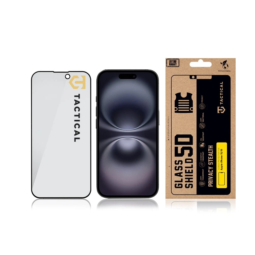 Tactical Apsauginis stiklas Shield Privacy Stealth 5D skirtas Apple iPhone 15/16 Juodas
