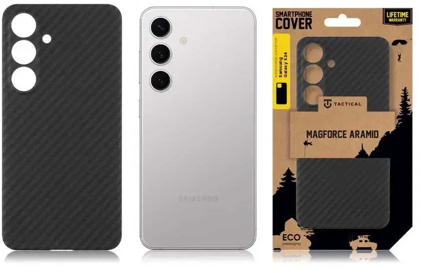 Tactical Aramid pluošto telefono dėklas su MagSafe palaikymu skirtas Samsung Galaxy S24 (S921), juodas