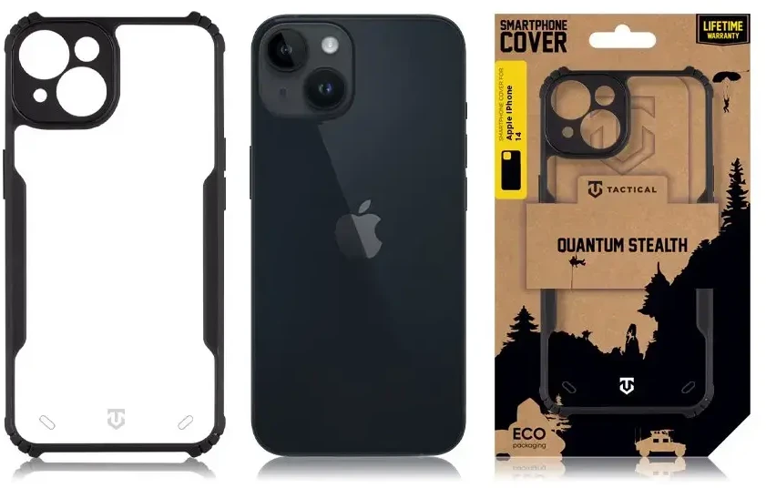 Dėklas Tactical Quantum Stealth dangtelis Apple iPhone 14, permatomas juodas