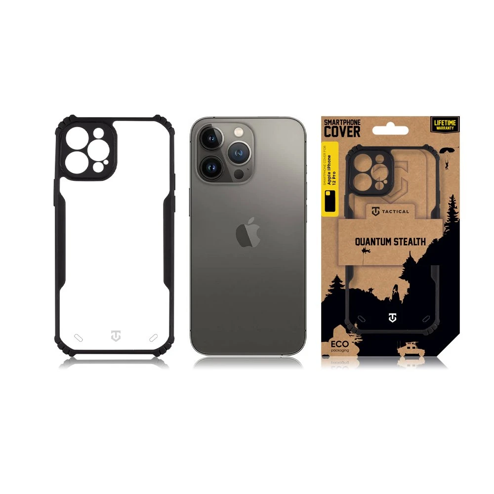 Dėklas Tactical Quantum Stealth dangtelis, skirtas Apple iPhone 12 Pro skaidrus/juodas