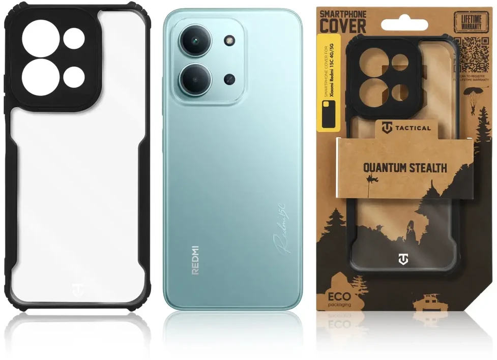 Tactical Quantum Stealth dėklas Xiaomi Redmi 15C 4G 5G skaidrus juodas