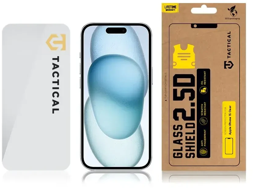 Tactical grūdintas stiklas telefonui iPhone 15, skaidrus