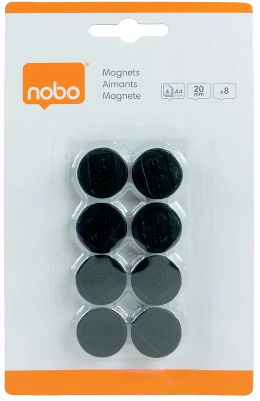 Magnetai NOBO, 20 mm, 8 vnt., juoda sp.