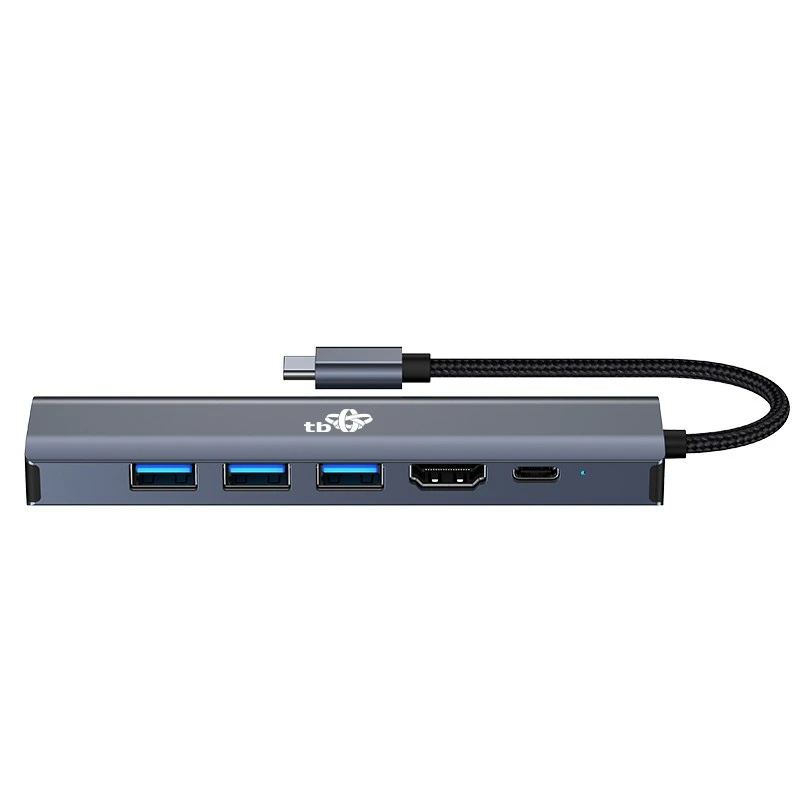 TB Adapteris ŠAKOTUVAS USB C 6w1 - HDMI, USBx3, PD, RJ-45