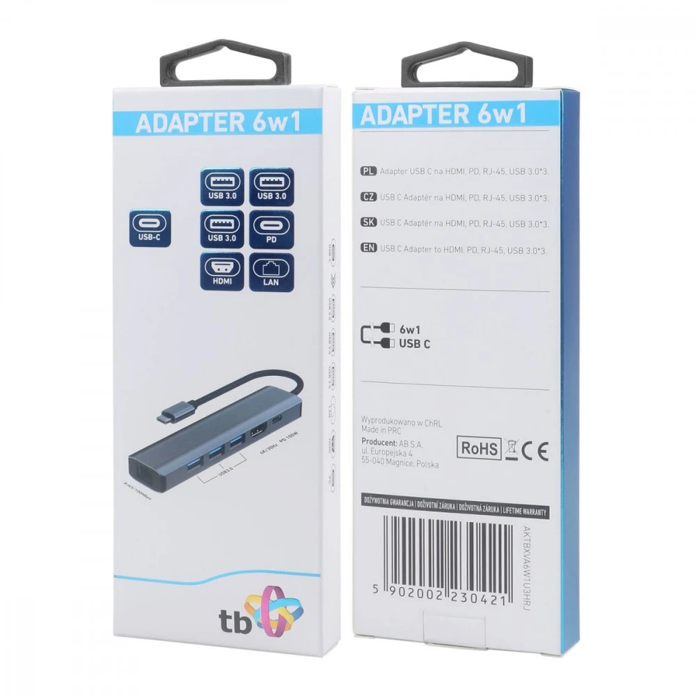 USB-C 6w1 adapterio pakuotė su informacija