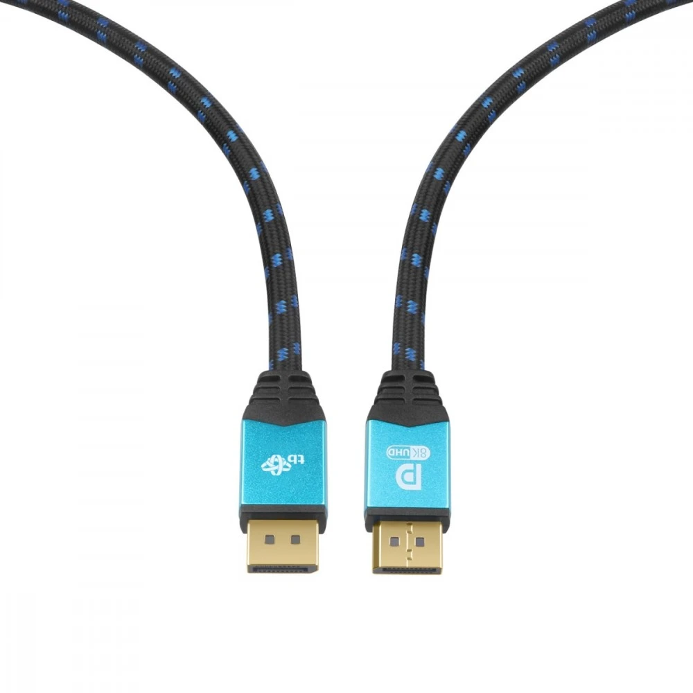 DisplayPort 2.1 kabelis su žydrais antgaliais