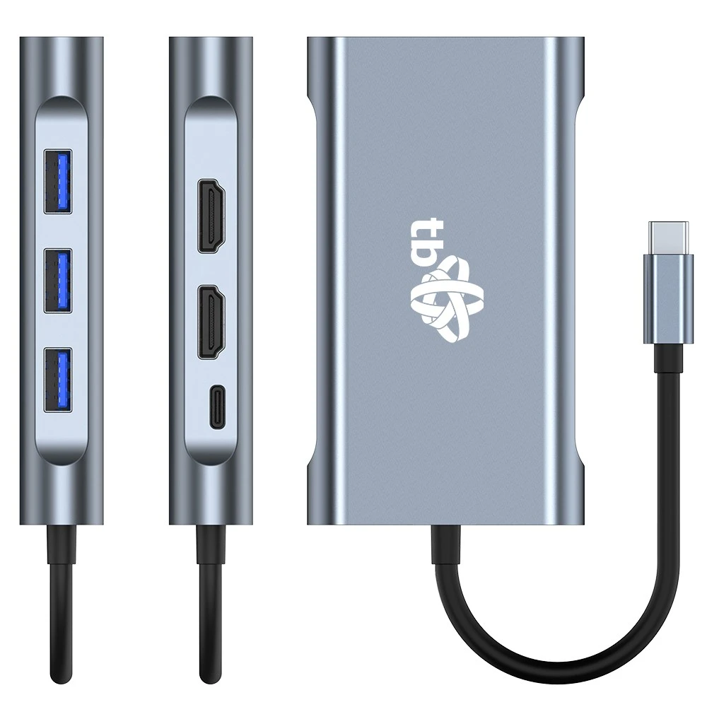 TB USB C šakotuvo adapteris 8w1 HDMIx2 USB VGA RJ45 PD