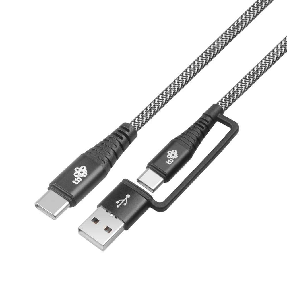 USB kabelis TB USB-A + USB-C - USB-C 1,2 m juodas (AKTBXKUCTOA120B)