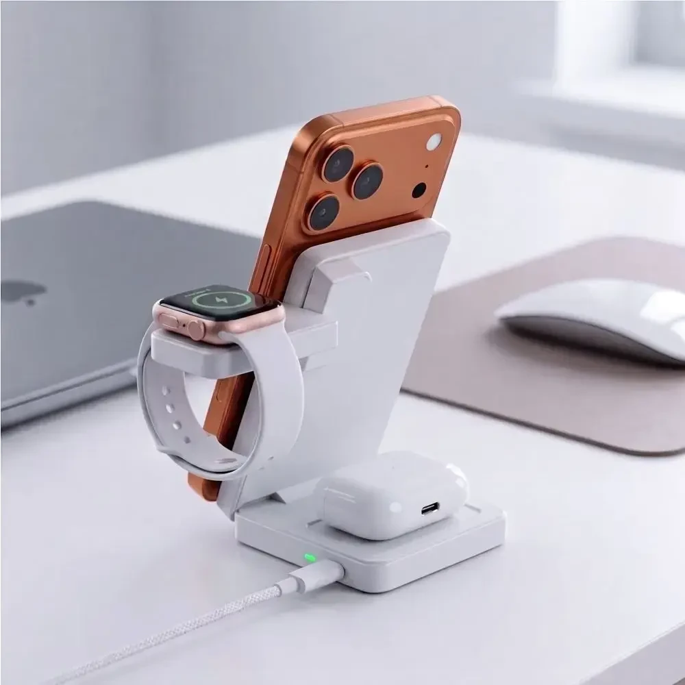 Tech-Protect A56 3IN1 MAGNETINIS MagSafe BELAIDIS ĮKROVIKLIS 25W QI2.2 Baltas