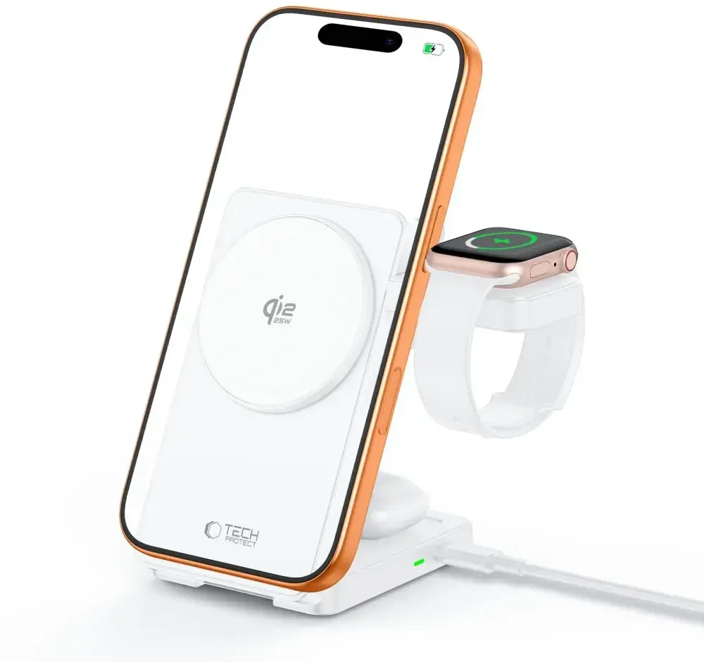 Tech-Protect A56 3IN1 MAGNETINIS MagSafe BELAIDIS ĮKROVIKLIS 25W QI2.2 Baltas