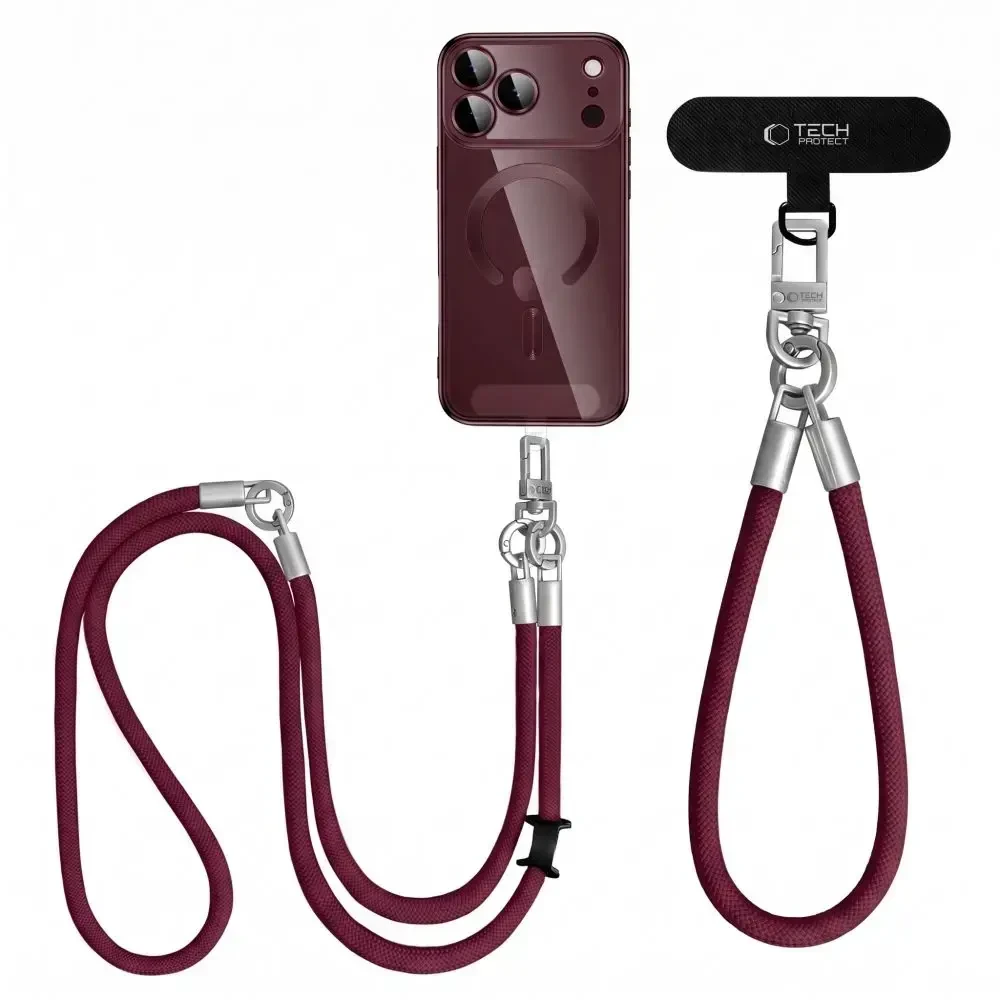 4kom.pl Smycz Tech-Protect C10S Rope Crossbody & Wrist Burgundy/titanium (THP6093)