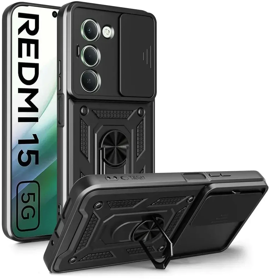 Tech-Protect CamShield Pro dėklas skirtas Xiaomi Redmi 15 4G / 5G – juodos spalvos